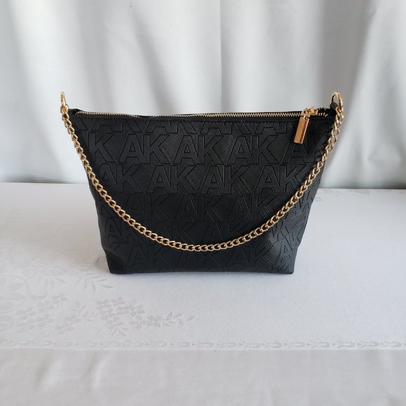 Anne Klein Handbags - ANNE KLEIN Initial Black faux leather, gold chain strap hand bag